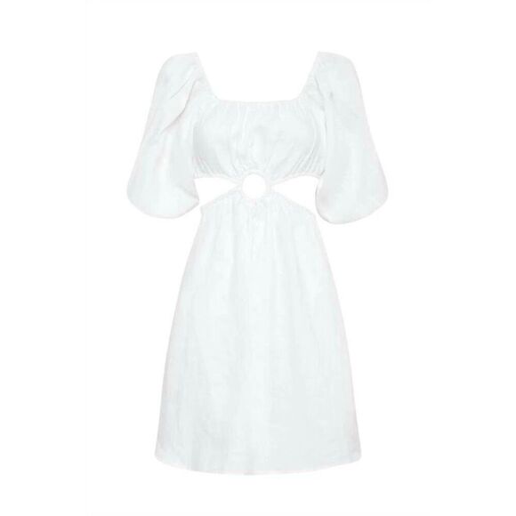 Faithfull The Brand Almero Mini Dress - Plain White Size 6 Boho Linen NWT - Picture 3 of 16